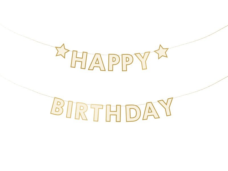 Банер Happy Birthday в Златно и кремаво - Party Design