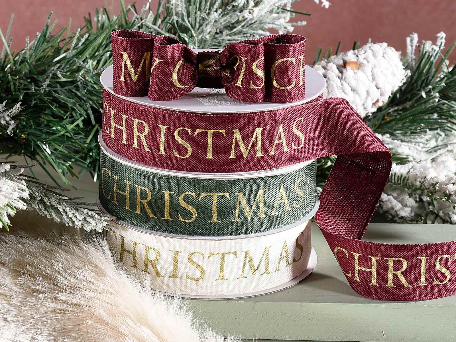 Тъкана лента с щампа Merry Christmas в златисто - Party Design