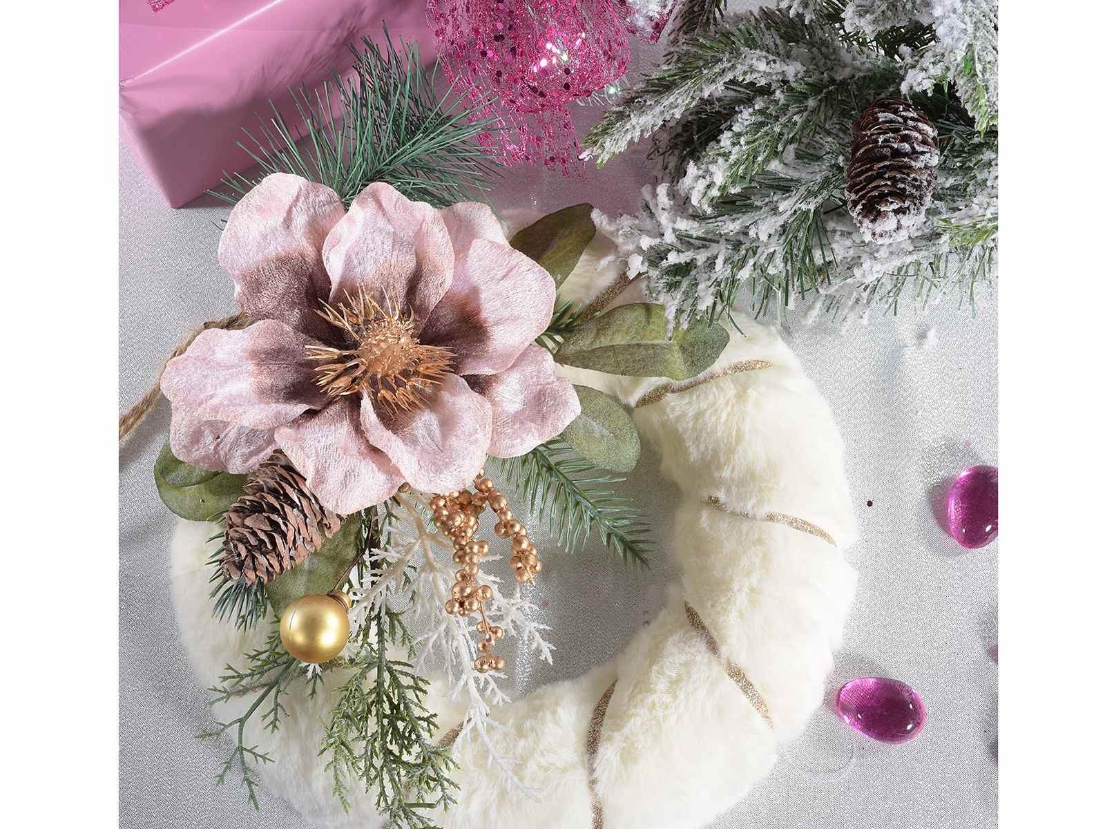 Изкуствен Анемон от Плат с Шишарка и Златни Бери - Party Design