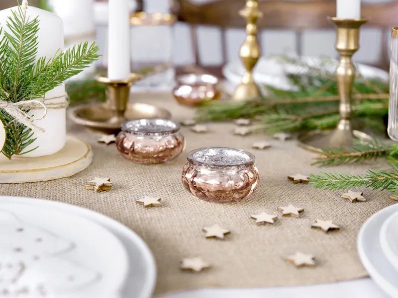 Стъклен Свещник в Розово Злато - 3 см - Party Design