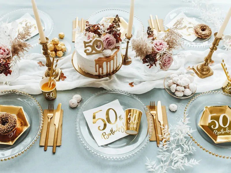 Салфетки за Рожден Ден, Бели със Златен Надпис - Party Design