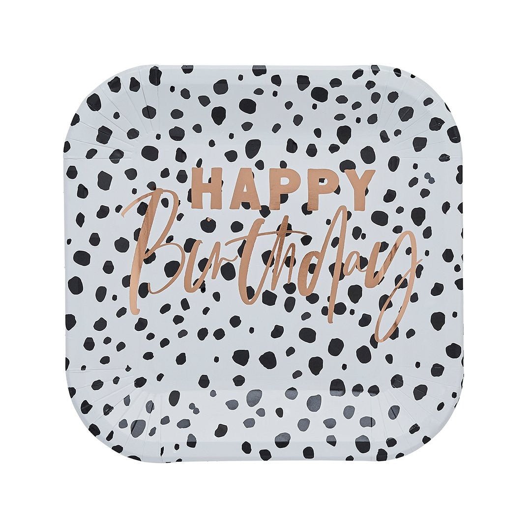 Парти Чинии 'Happy Birthday' - Бяло и Черно - Party Design
