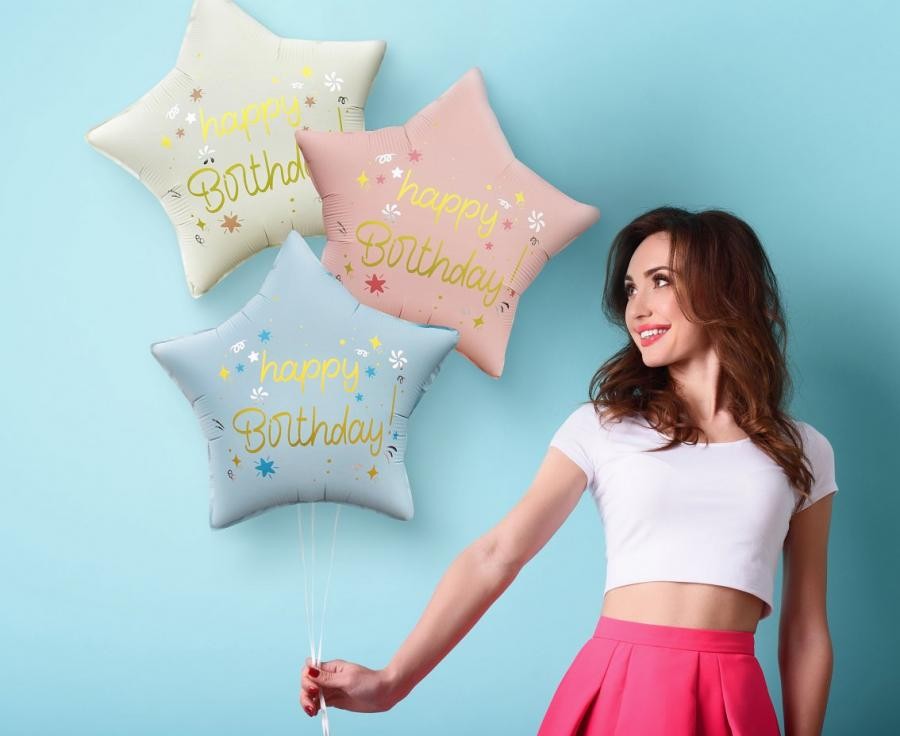 Palloncino in foil a stella Happy Birthday, 44 cm