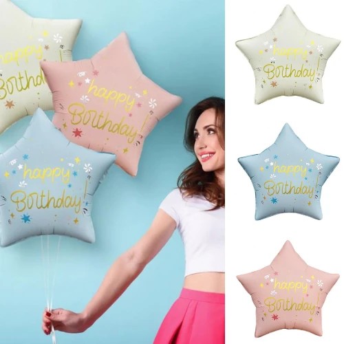 Фолиев Балон Звезда Happy Birthday, 44 см