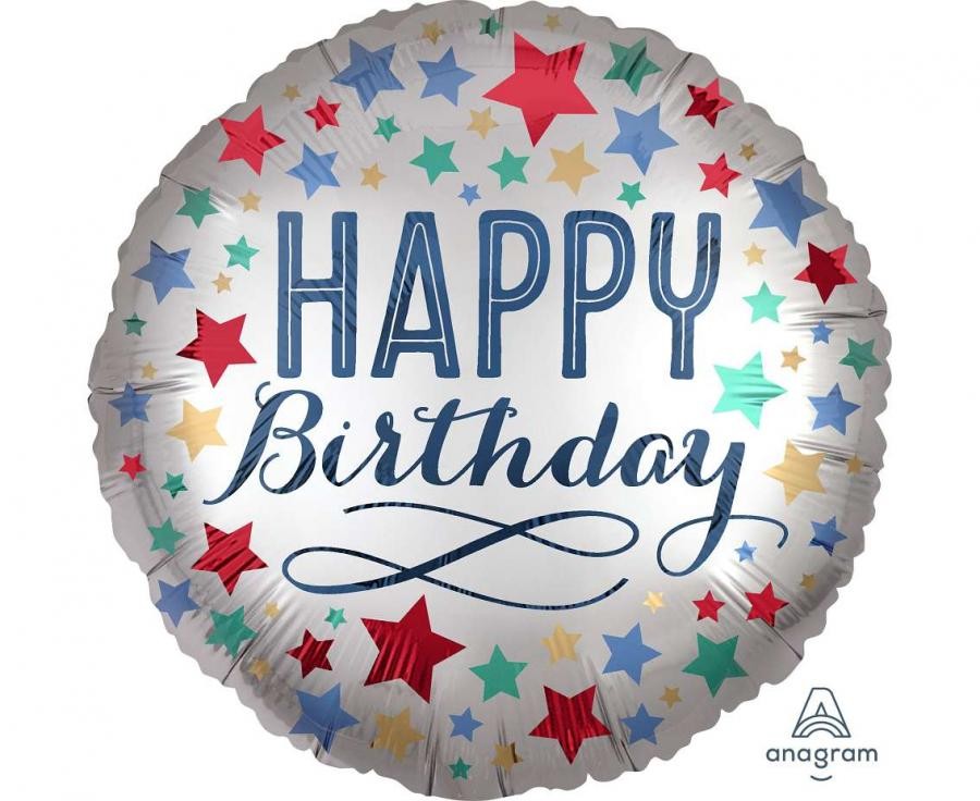 Фолиев балон "Birthday" сатен със звезди