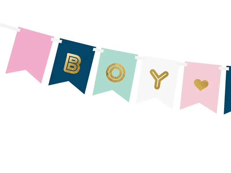 Striscione "Boy or Girl" - Mix di colori con scritta dorata