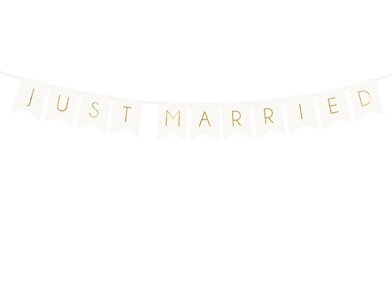 Банер "Just Married" - Бяло със Златен Напис