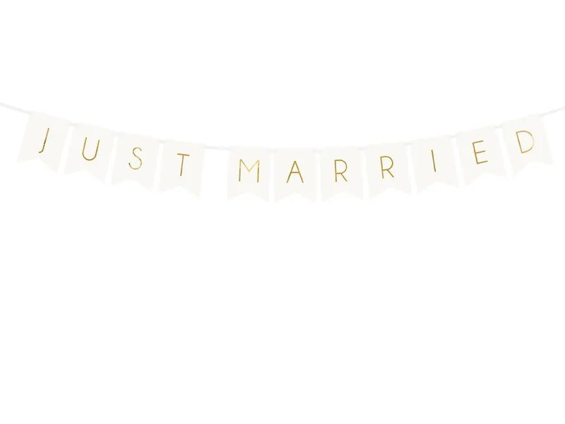 Банер "Just Married" - Бяло със Златен Напис - Party Design