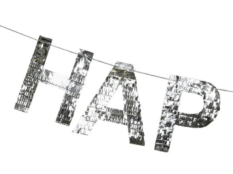 Striscione "Happy Birthday" Argento – 2,2 m con Frange