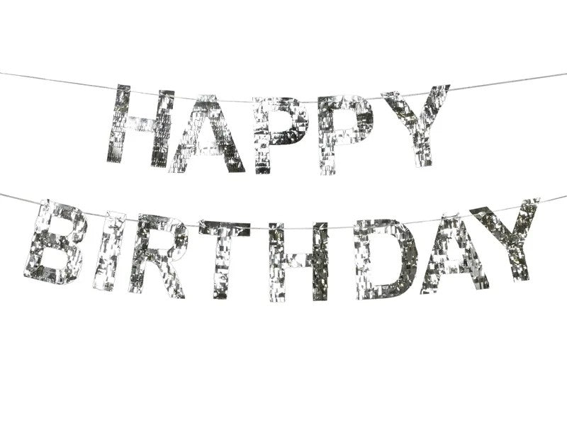 Сребърен Банер "Happy Birthday" – 2,2 м с Ресни - Party Design
