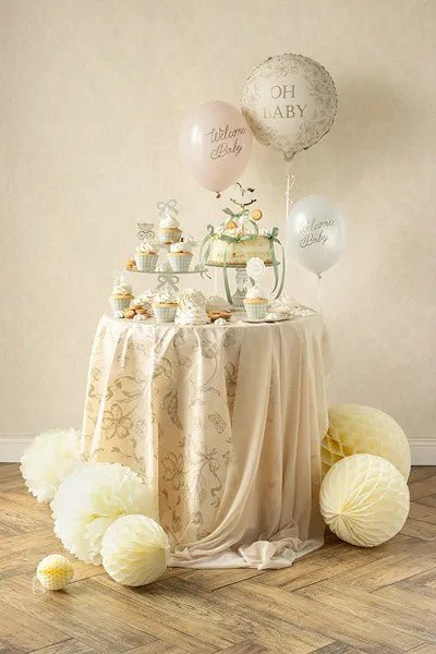 Еднократна Покривка Бежова с Цветя – 180 x 120 см - Party Design