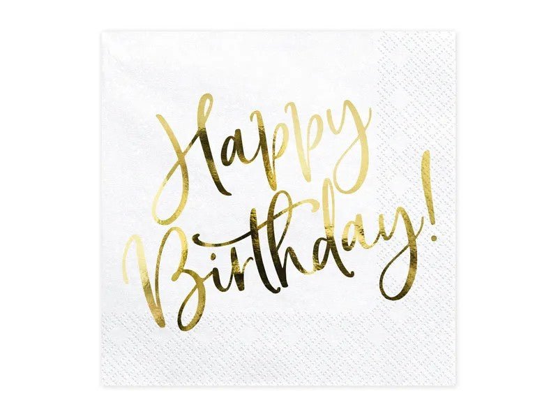 Бели Парти Салфетки със Златист Надпис "Happy Birthday" - Party Design