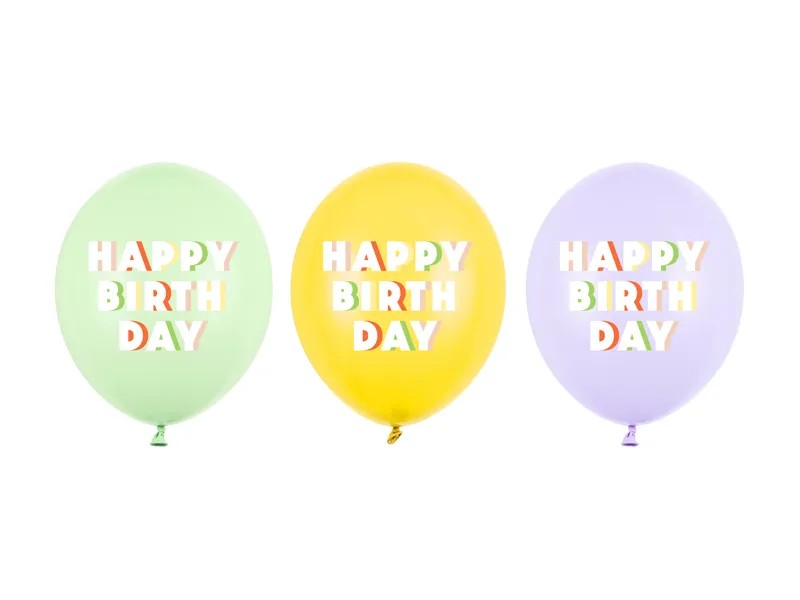 Балони Happy Birthday – Пастелен Микс (1 Пакет / 3 Бр.)