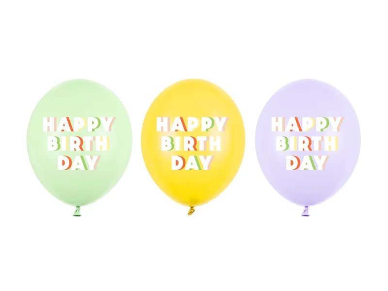 Балони Happy Birthday – Пастелен Микс (1 Пакет / 3 Бр.) - Party Design