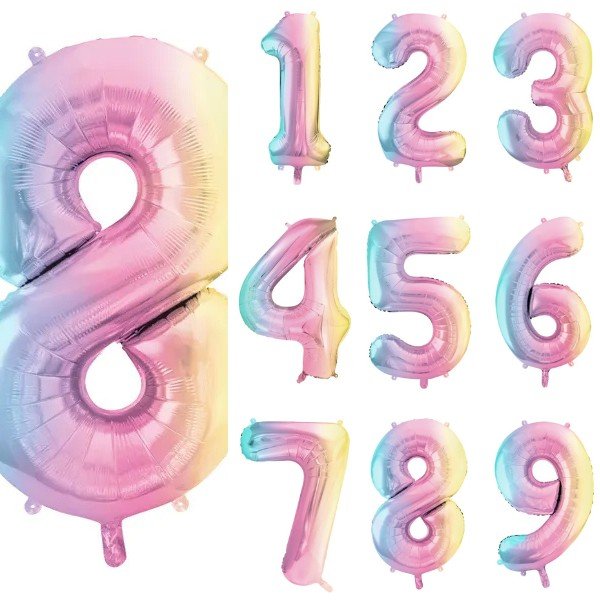 Фолиев Балон Цифри Пастелна Дъга 86 см - Party Design