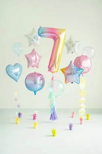 Фолиев Балон Цифри Пастелна Дъга 86 см - Party Design