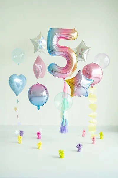 Фолиев Балон Цифри Пастелна Дъга 86 см - Party Design