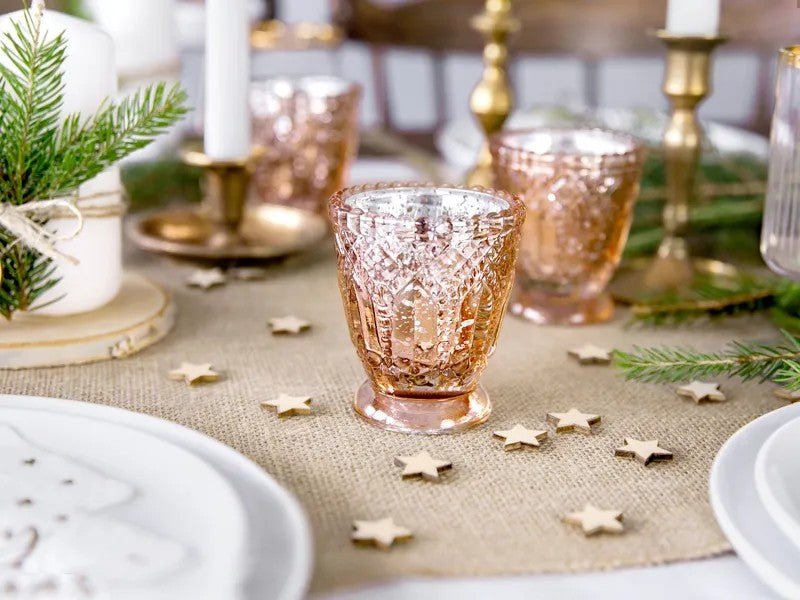 Стъклен Свещник в Rose Gold Цвят – 8 см - Party Design
