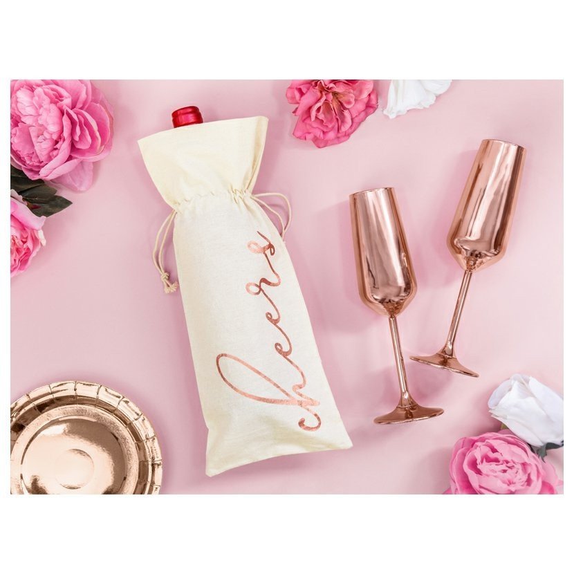 Памучна Торбичка за Вино „Cheers“ – Rose Gold - Party Design