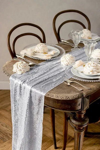 Пайетен рънър за маса, сребърен, - Party Design