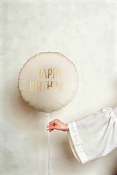 Кръгъл фолиен балон “Happy Birthday” с ефект златни конфети - Party Design