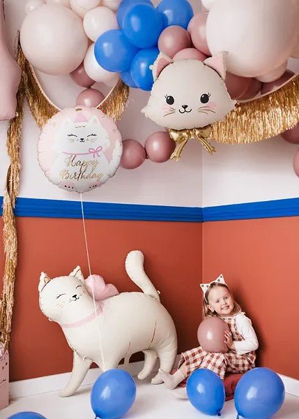 Кръгъл фолиен балон с коте “Happy Birthday” - Party Design