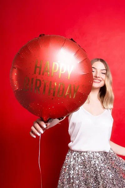 Кръгъл фолиен балон “Happy Birthday” с ефект златни конфети - Party Design