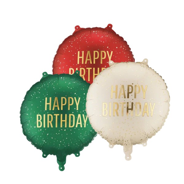 Кръгъл фолиен балон “Happy Birthday” с ефект златни конфети