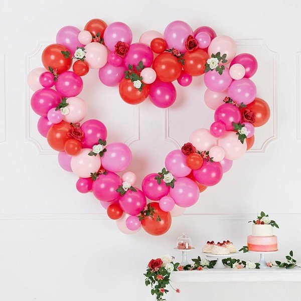 Сет от 80 Балона за Гирлянд - Сърце, розов, 160см - Party Design