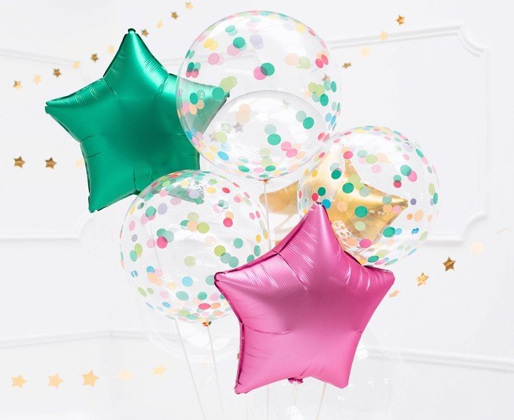 Балон Сфера, 40см, Прозрачен с Разноцветни Конфети - Party Design
