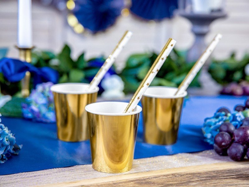 Бели Парти Сламки на Златисти Звездички - Party Design