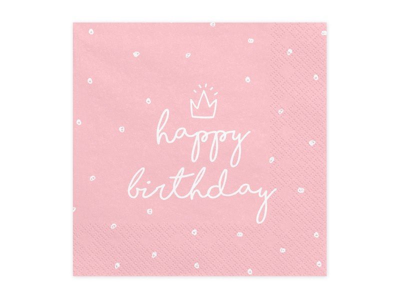 Парти Салфетки "Happy Birthday" , Светло Розови - Party Design