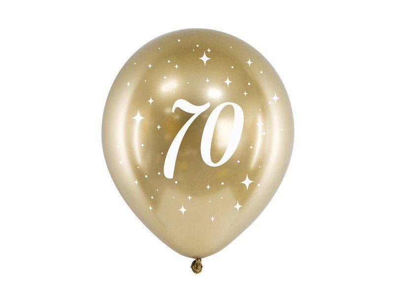 Латексови Балони Хром, Злато с Бял Печат 70, 30см - (1 пакет / 6 бр.) - Party Design