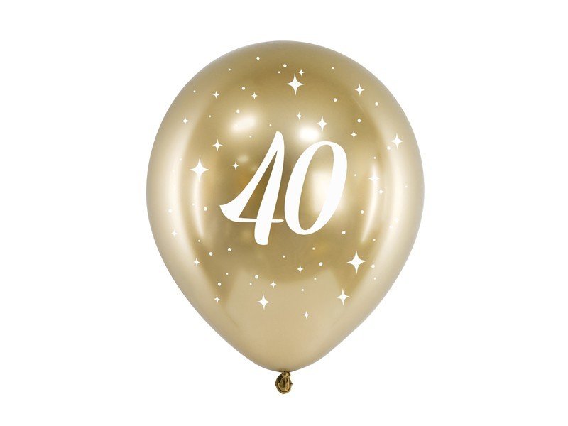Латексови Балони Хром, Злато с Бял Печат 40, 30см - (1 пакет / 6 бр.) - Party Design