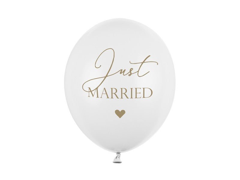 Латексови Балони "Just Married" Чисто Бели 30см - (1 пакет / 6 бр.) - Party Design