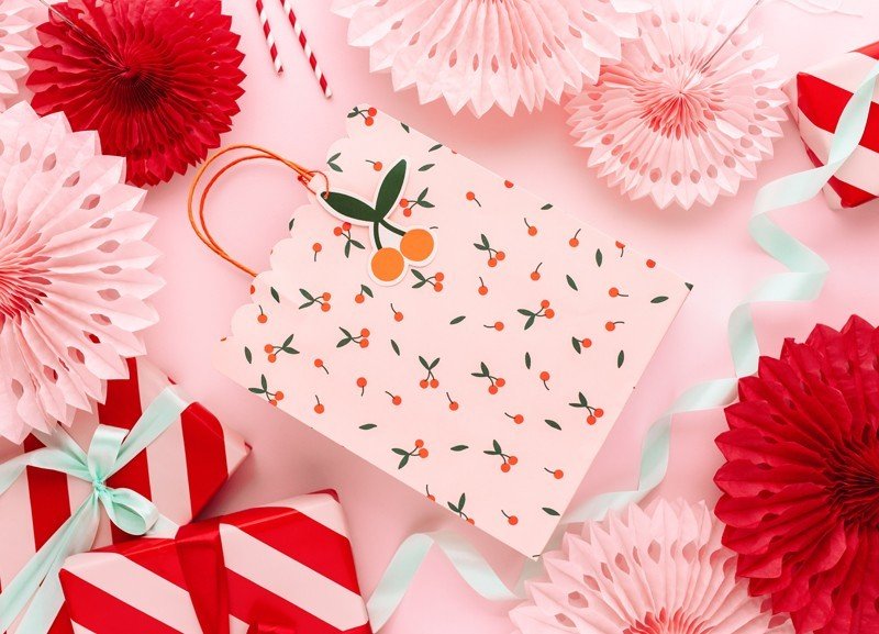 Подаръчна Торбичка на Черешки, 26x32x13cм - (1 пакет / 1 бр.) - Party Design