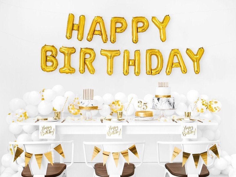 Бели Парти Салфетки със Златист Надпис "Happy Birthday" - Party Design