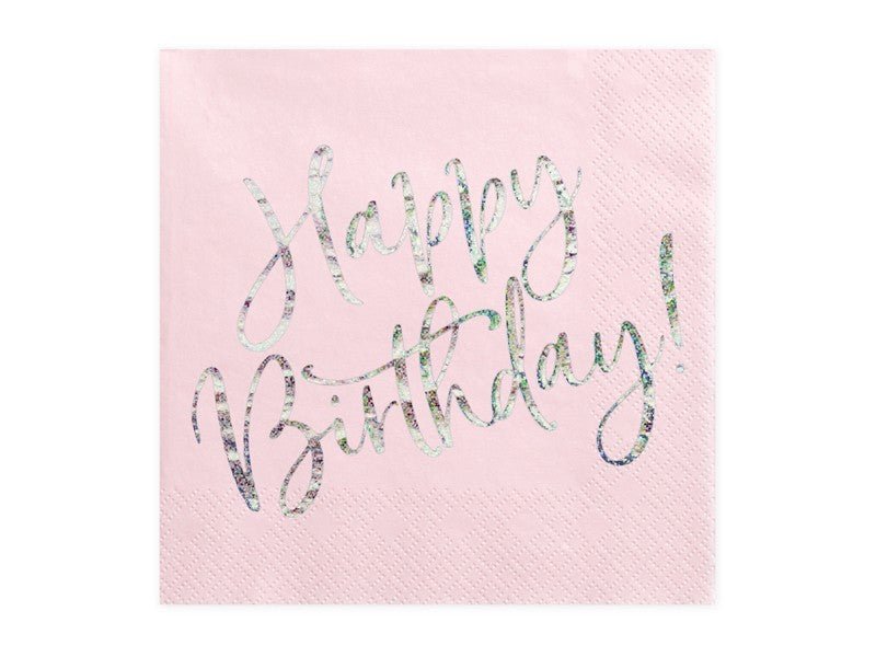 Бледо Розови Салфетки с Надпис "Happy Birthday" - Party Design