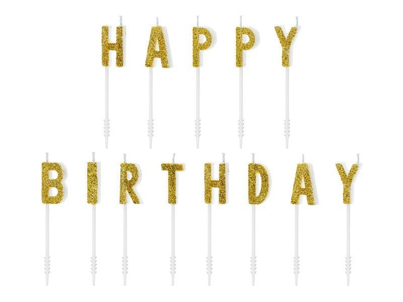Свещички за Рожден Ден "Happy Birthday" в Златен Цвят - Party Design