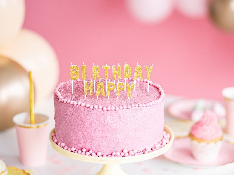 Свещички за Рожден Ден "Happy Birthday" в Златен Цвят - Party Design