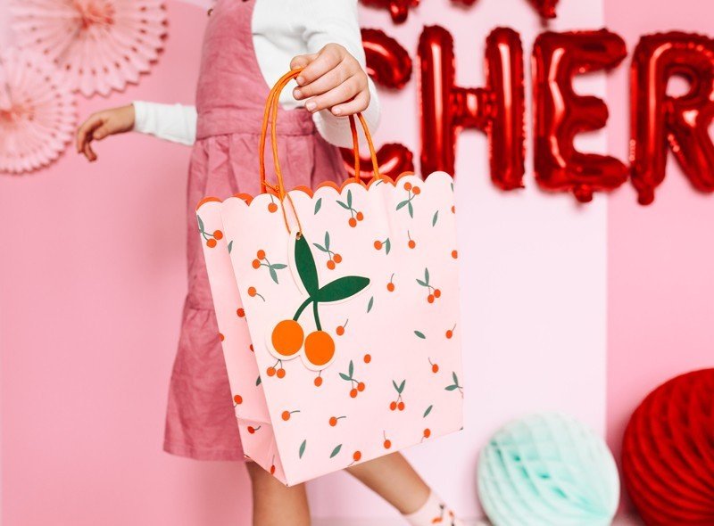 Подаръчна Торбичка на Черешки, 26x32x13cм - (1 пакет / 1 бр.) - Party Design