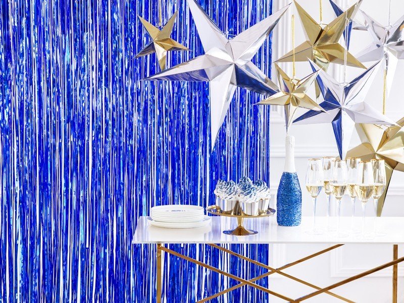 Синя Парти Завеса с Ресни за Декорации, 90 X 250 см - Party Design