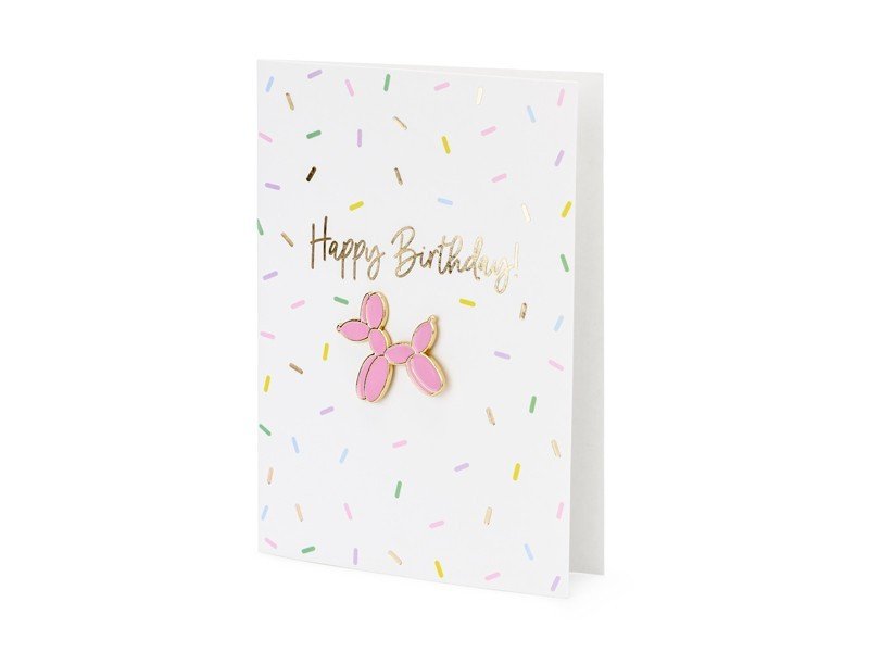 Поздравителна Картичка с Розово Кученце - Happy Birthday - Party Design