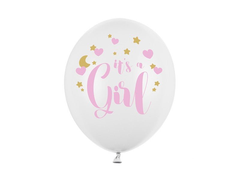 Латексови Балони, Бели н Надпис ''It's a Girl'', 30см - (1 пакет / 5 бр.) - Party Design
