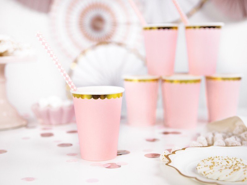 Парти Чаши в Светло Розово - (1 пакет / 6 бр.) - Party Design