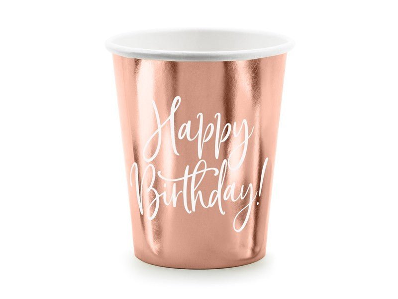 Парти Чаши "Happy Birthday" в Розово Злато - (1 пакет / 6 бр.) - Party Design