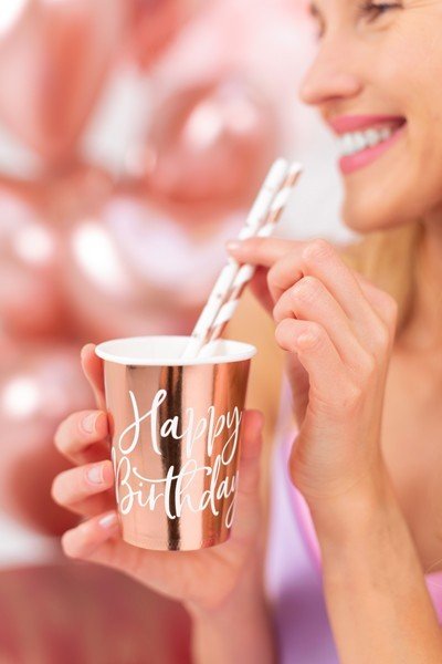 Парти Чаши "Happy Birthday" в Розово Злато - (1 пакет / 6 бр.) - Party Design