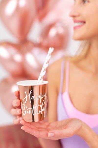 Парти Чаши "Happy Birthday" в Розово Злато - (1 пакет / 6 бр.) - Party Design