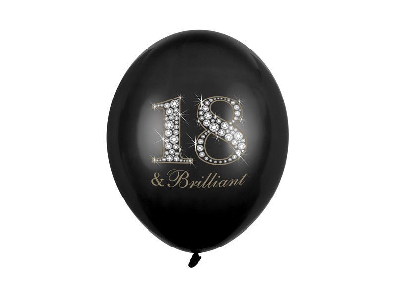 Латексови Балони Пастел с Печат 18, Черен 30см - (1 пакет / 6 бр.) - Party Design