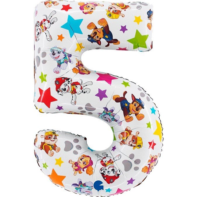 Фолиев Балон Цифра "5", Paw Patrol, 49x72см - Party Design